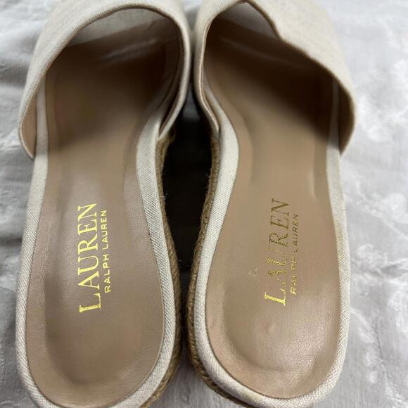 Lauren Ralph Lauren Womens Sandals Size 8.5 B Espadrilles Beige Fabric Wedge - Picture 8 of 9